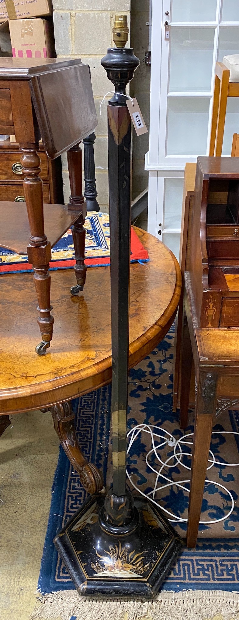 A 1920's chinoiserie lacquer standard lamp, height 150cm